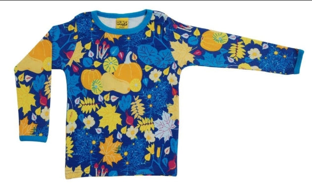 Duns Long Sleeve Top Fall Flowers Blue