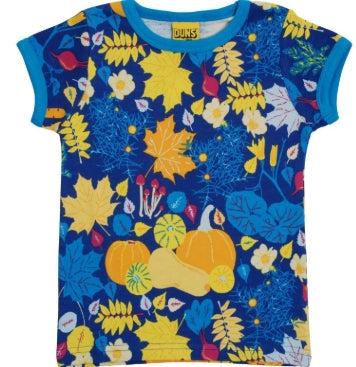 Duns Short Sleeve T-shirt Fall Flowers Blue