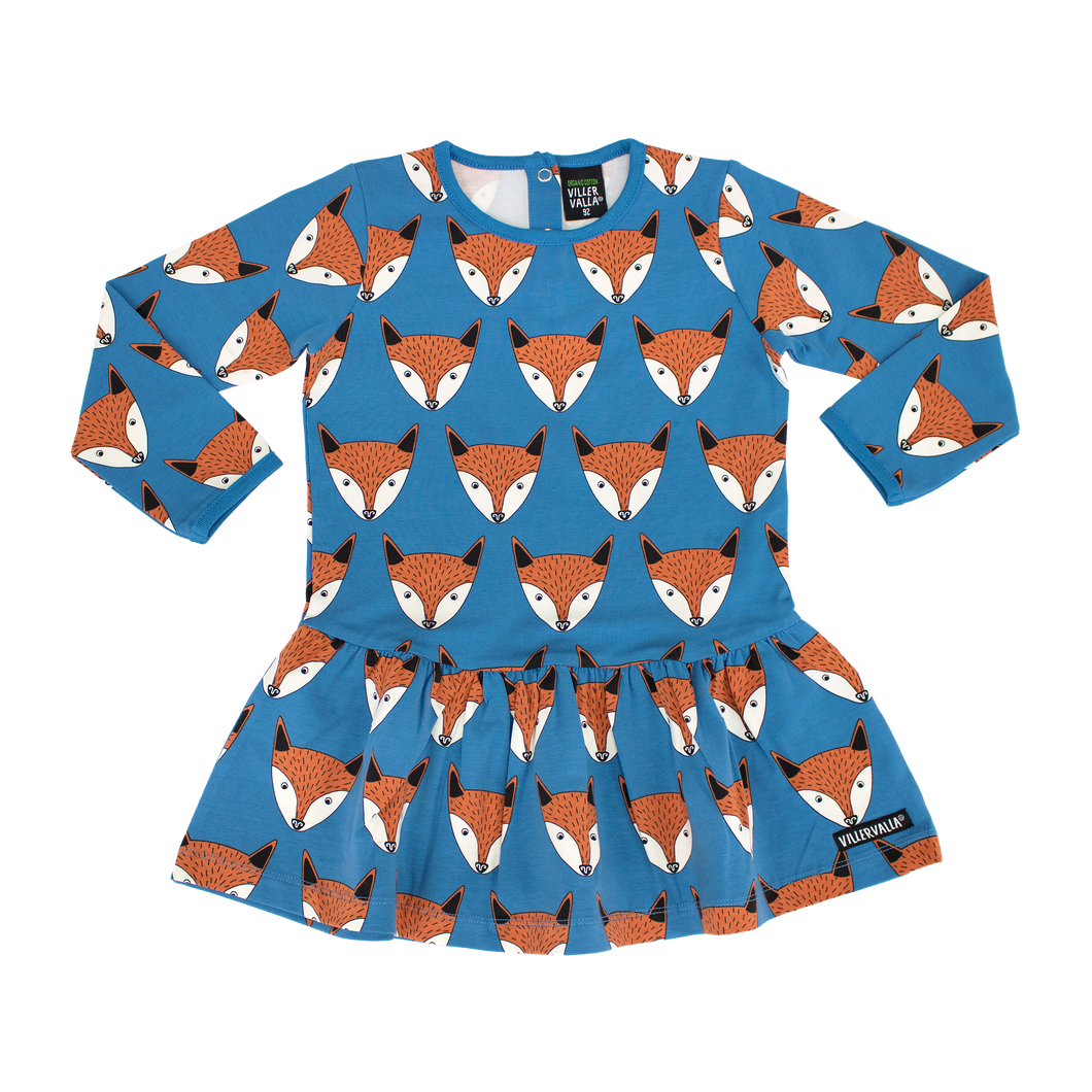 Villervalla Fox Print Dress with dropped skirt - Midmarine