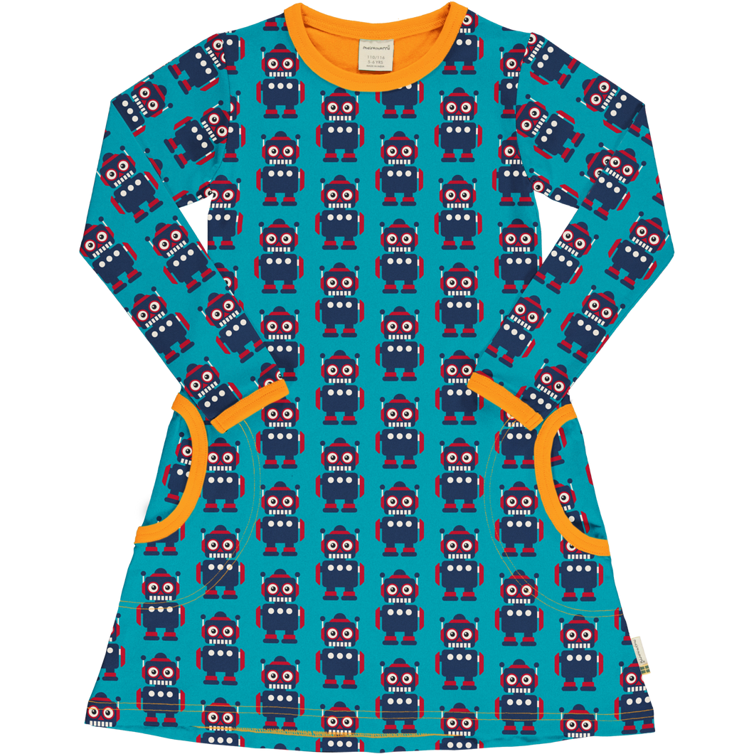 Maxomorra Classic Robot Long Sleeve Dress